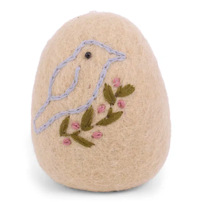 Hovedbilde Gry & Sif stort lysegult egg - brodert fugl 